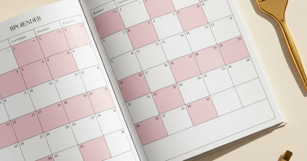 Professional salon calendar with filled appointment slots and gold styling tools for hairstylist rebooking system